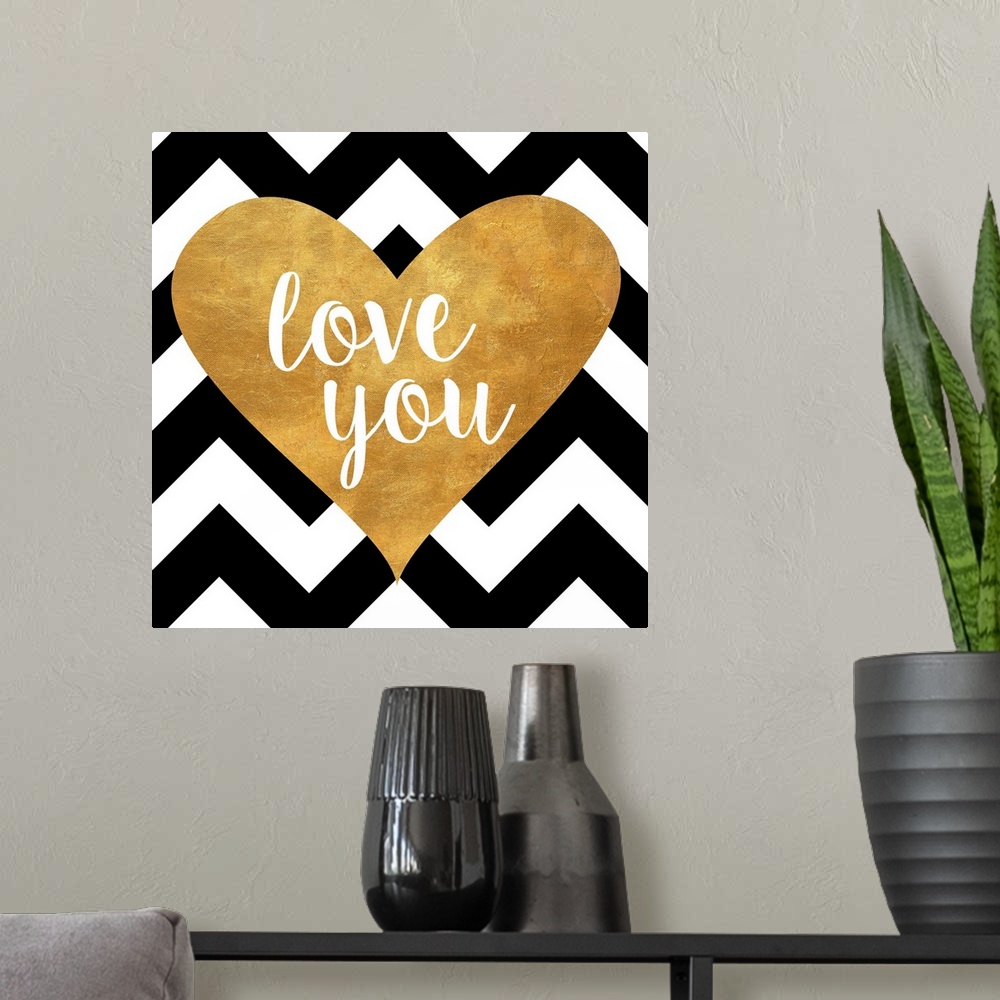 A modern room featuring Gold Chevron Hearts Square I