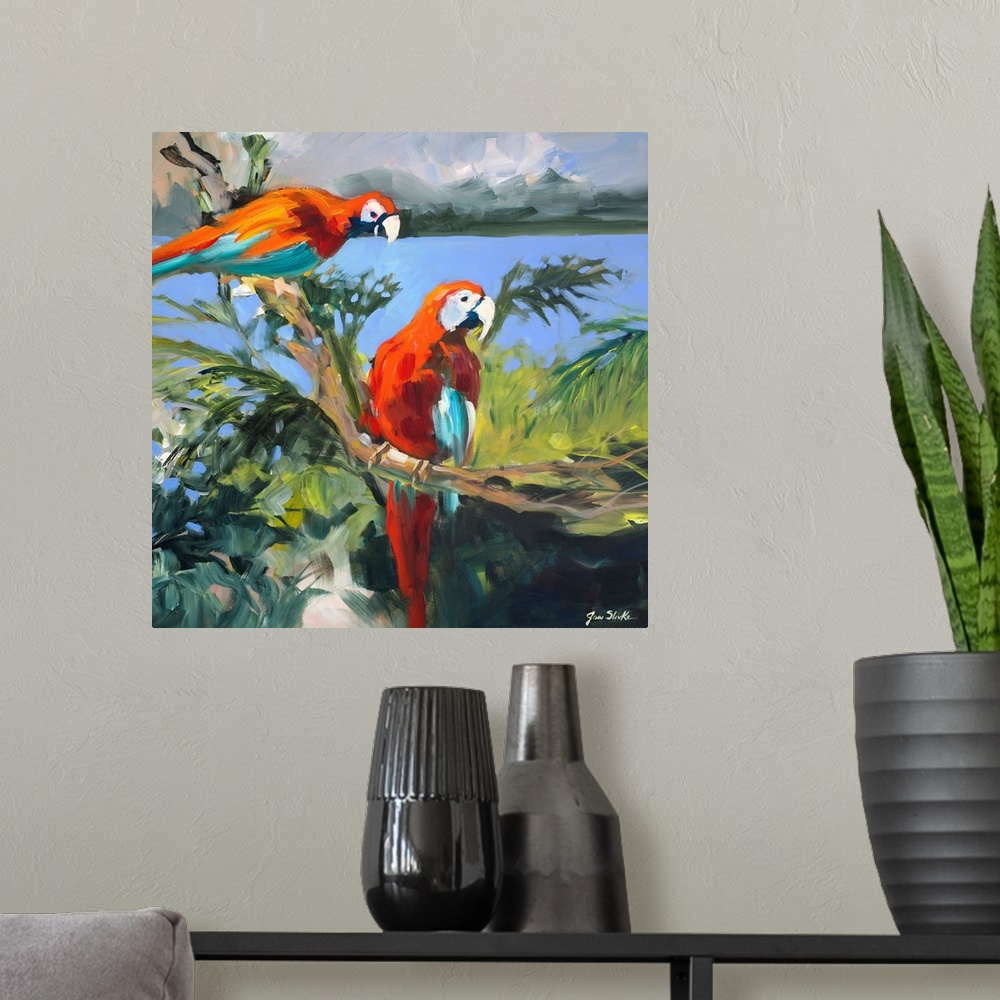 A modern room featuring Parrots at Bay II
