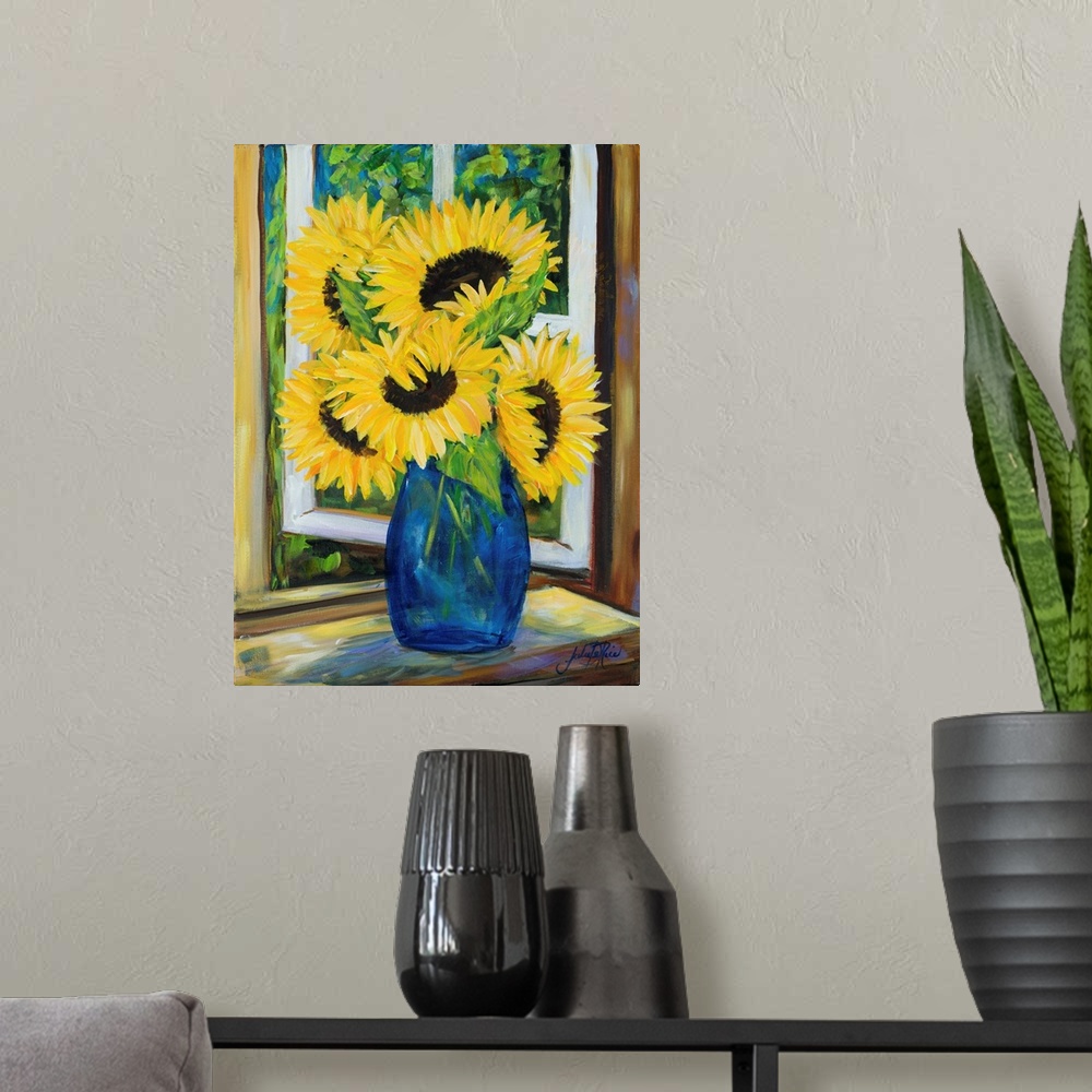 A modern room featuring Sunflowers