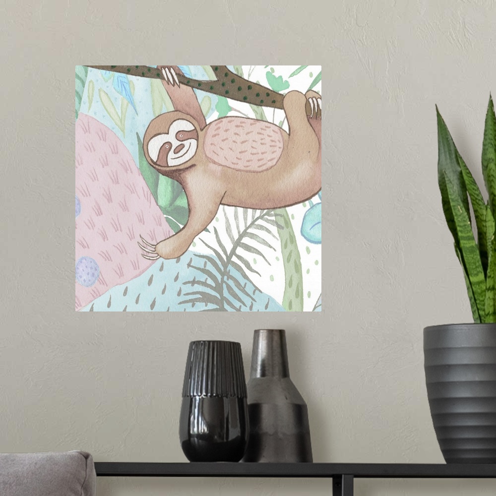A modern room featuring Swinging Sloth