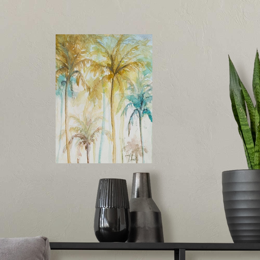 A modern room featuring Watercolor Palms in Blue II