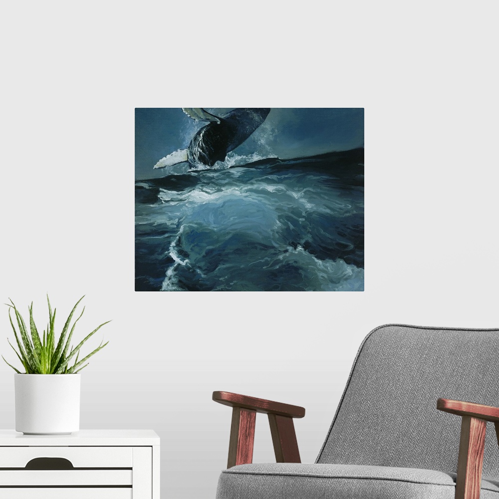A modern room featuring Humpback Whale IV