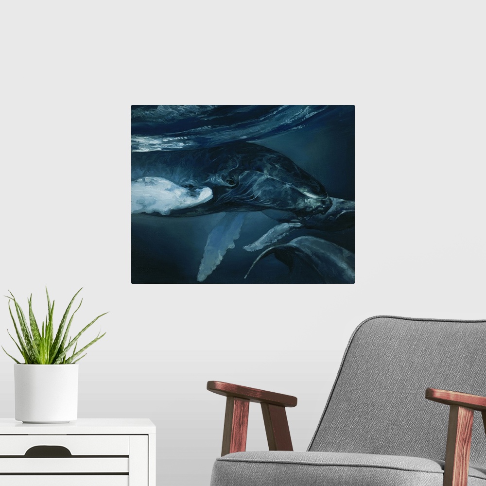 A modern room featuring Humpback Whale V