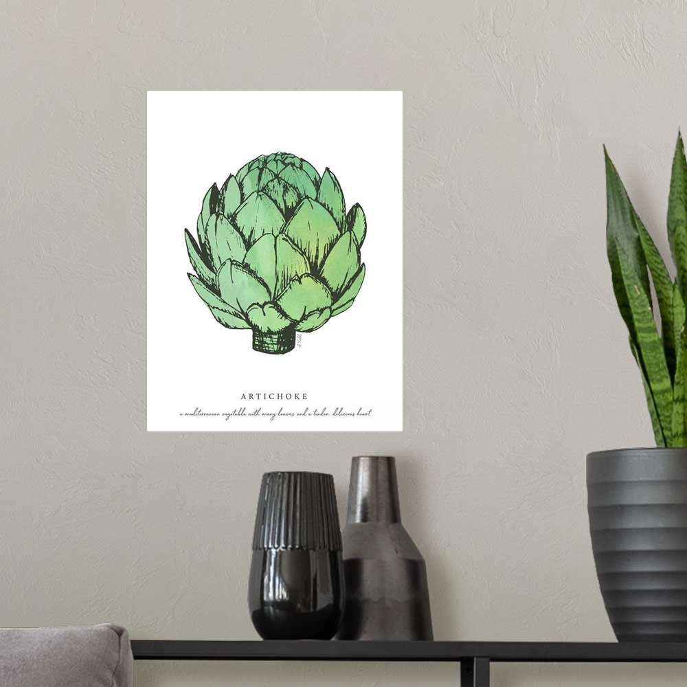 A modern room featuring Watercolor and Ink painting of artichokes.