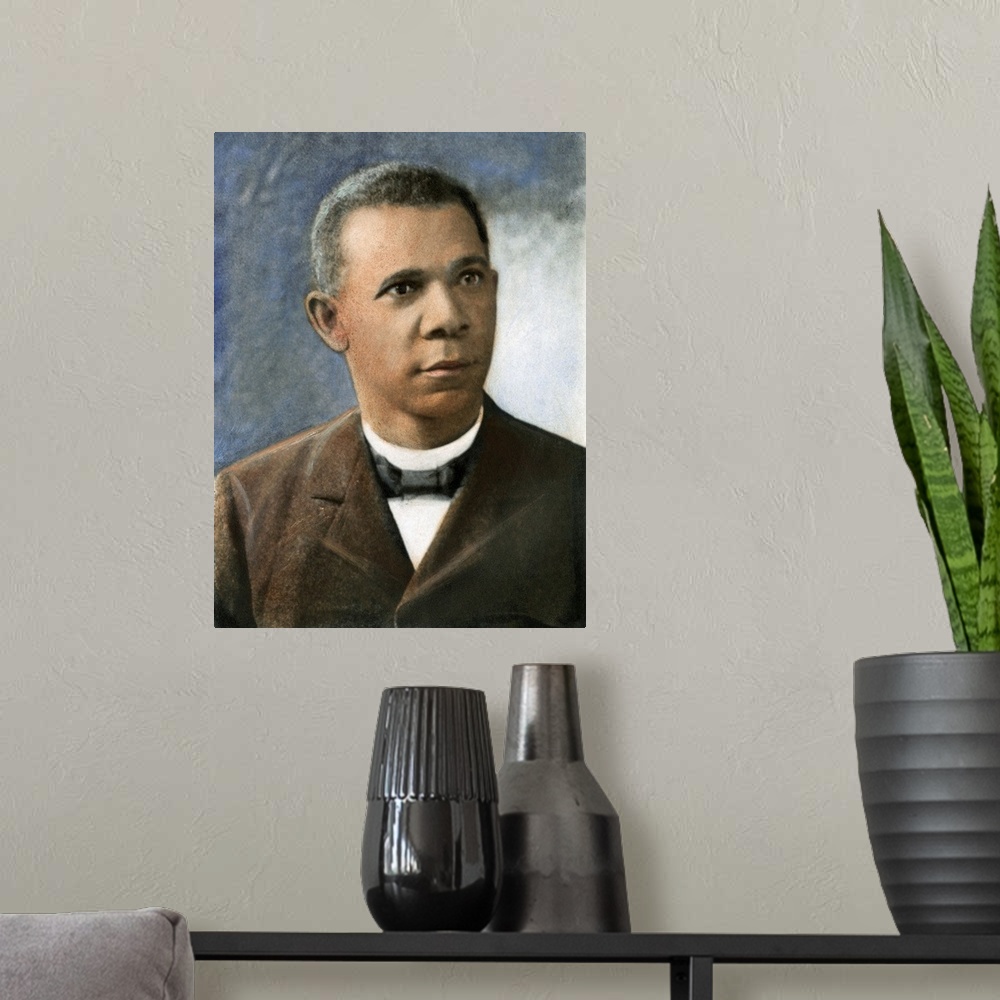 A modern room featuring BOOKER T. WASHINGTON (1856-1915). American educator. Oil over a photograph, c1899.
