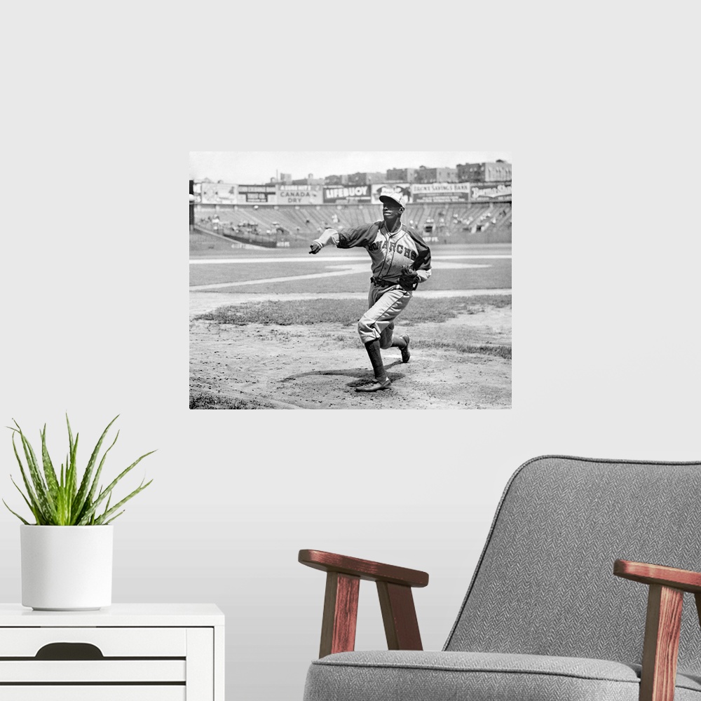 A modern room featuring American baseball player. With the Kansas City Monarchs, 1941.