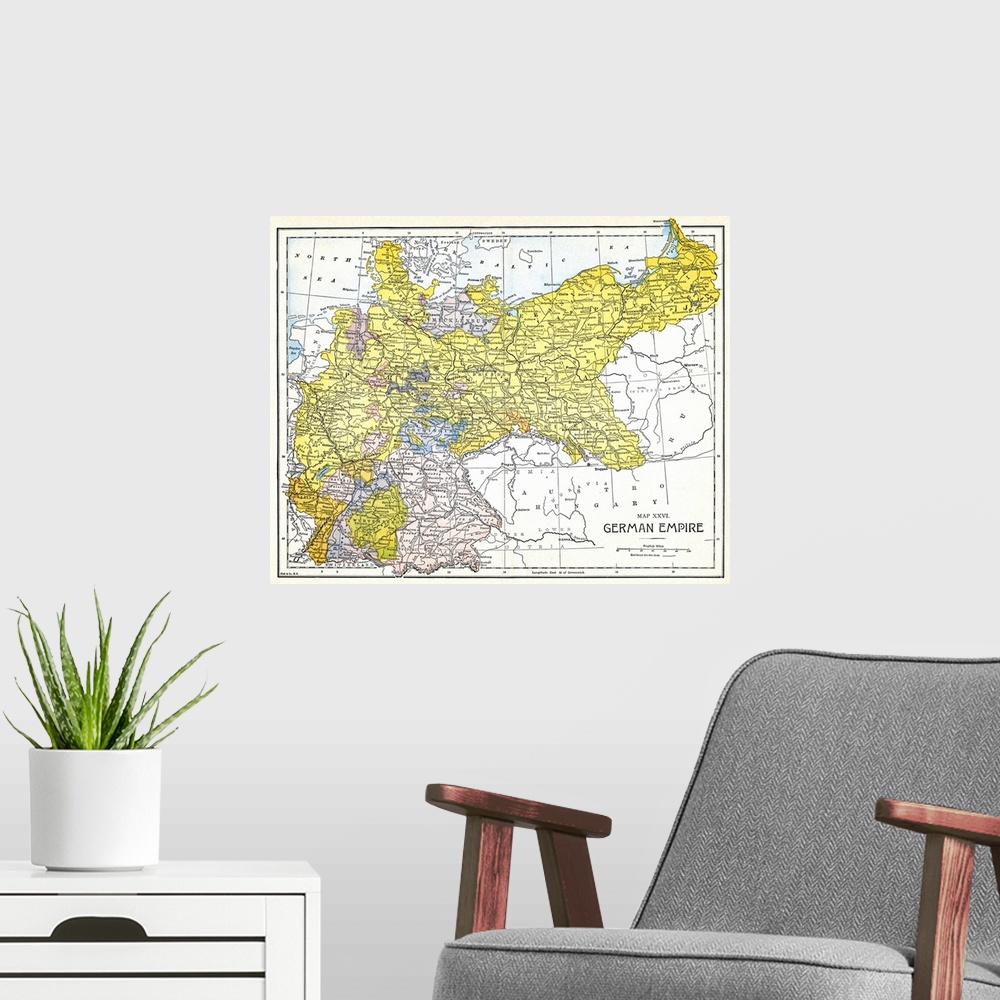 A modern room featuring Map Of Germany. Following Its Unification In 1871.