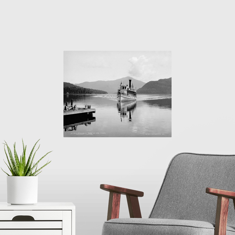 A modern room featuring Lake Placid, C1902. The Steamboat 'Doris' On Lake Placid In the Adirondack Mountains, New York. P...