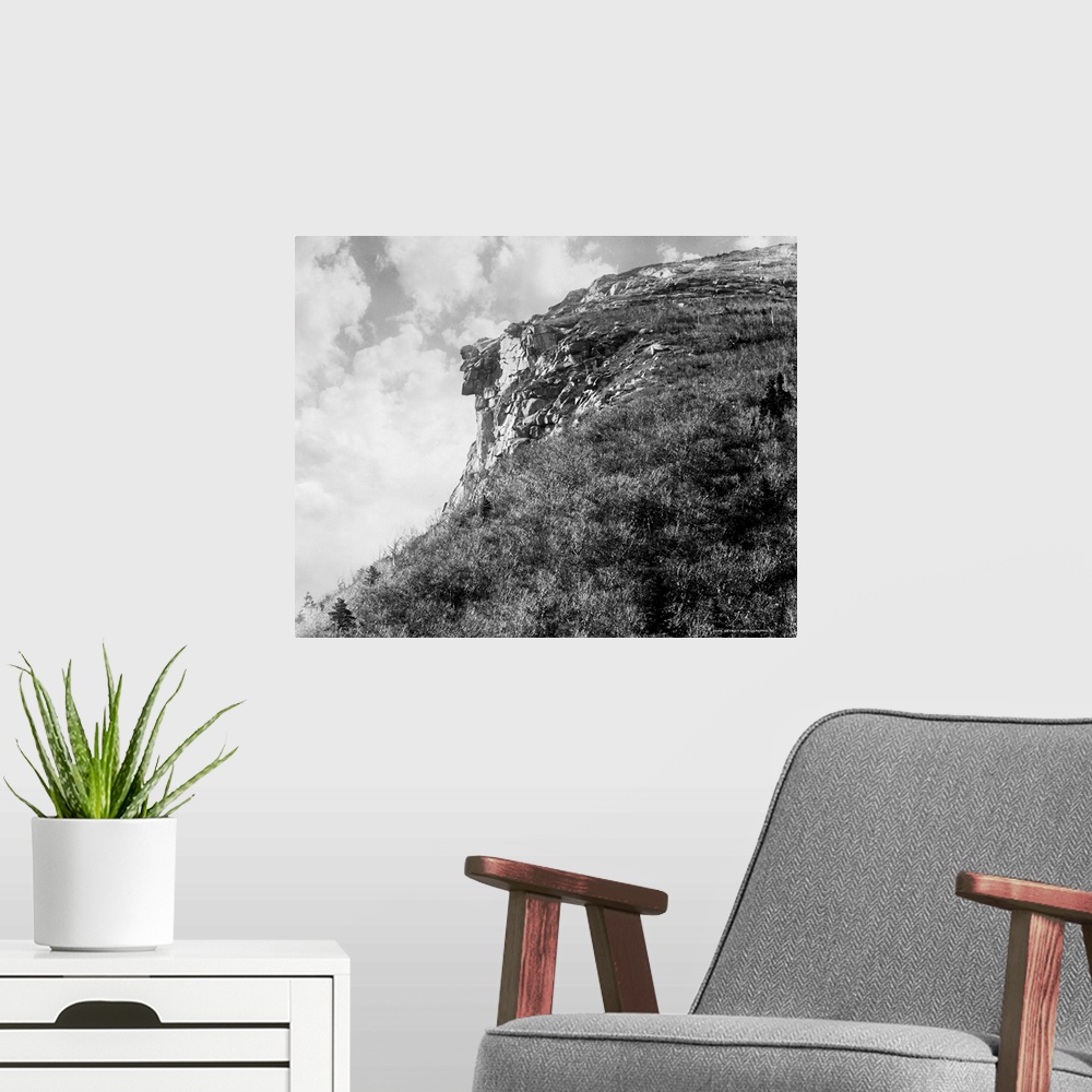 A modern room featuring White Mountains, Old Man. The 'Old Man Of the Mountain' Rock Formation In the Franconia Notch Pas...