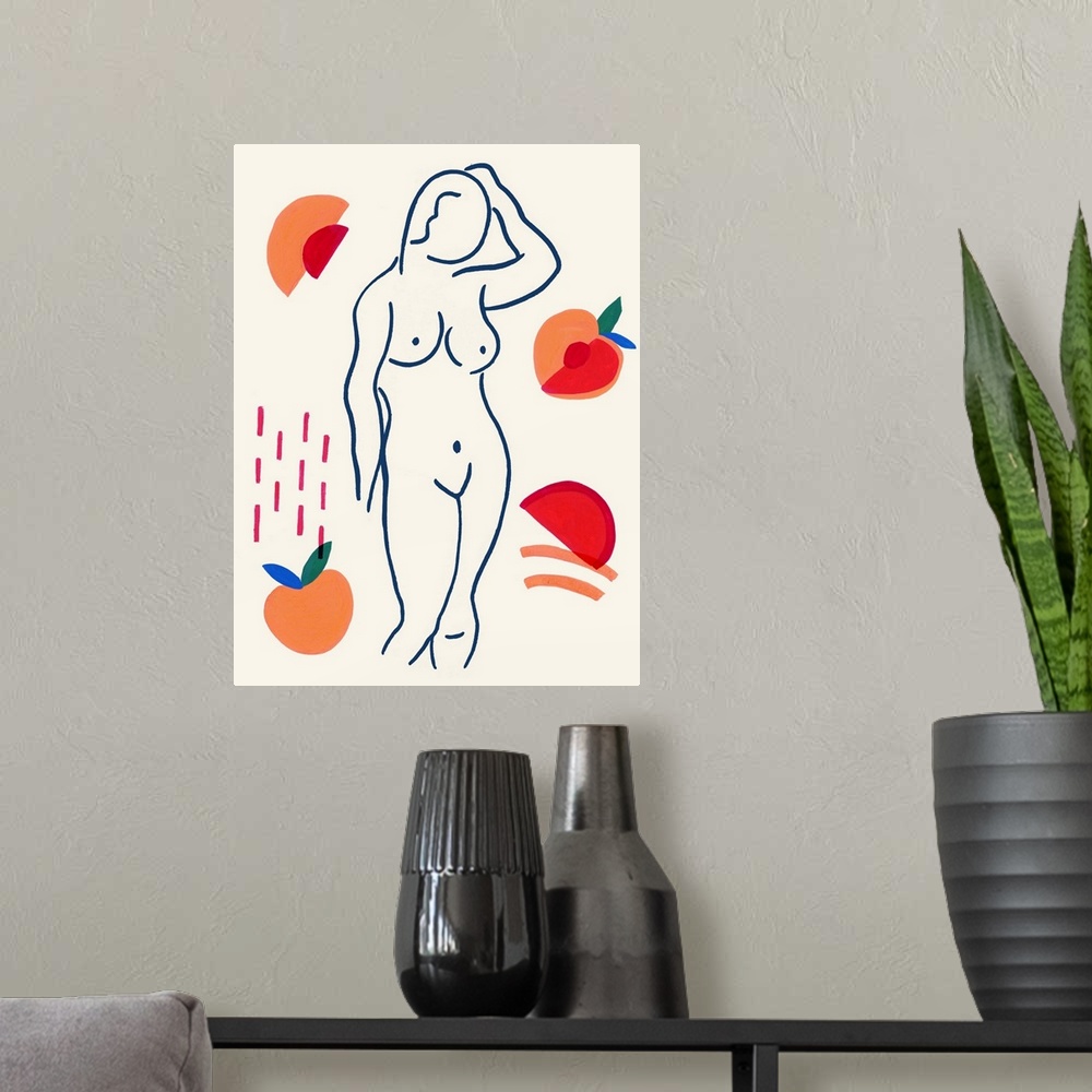 A modern room featuring Woman and Peaches