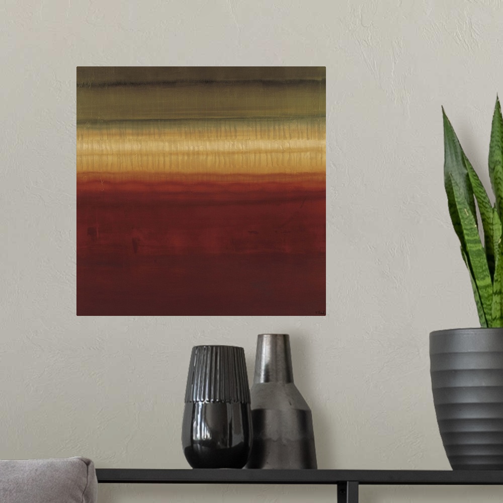 A modern room featuring Contemporary abstract painting using rich warm colors.