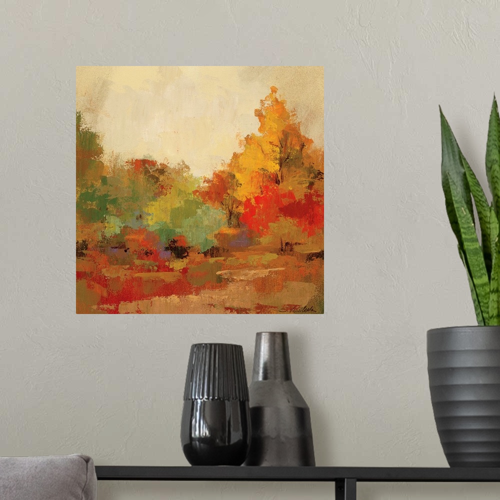 A modern room featuring Fall Forest II
