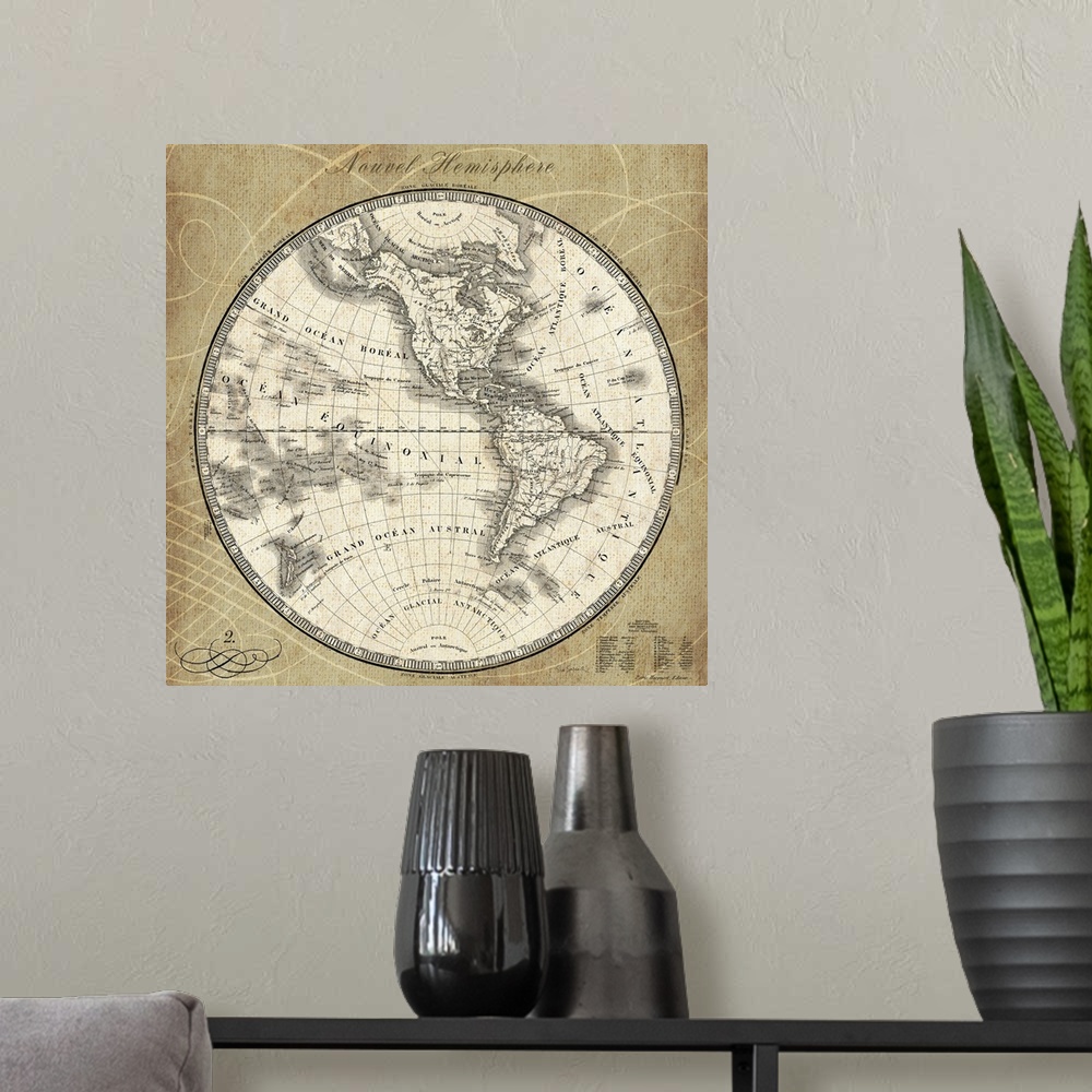 A modern room featuring French World Map III