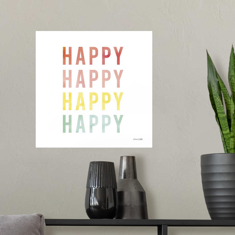 A modern room featuring Happy Happy