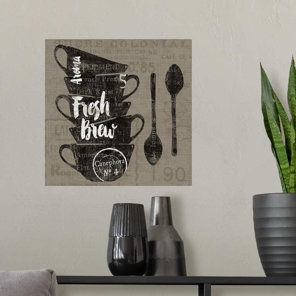 A modern room featuring Coffee mug design with handlettered text.