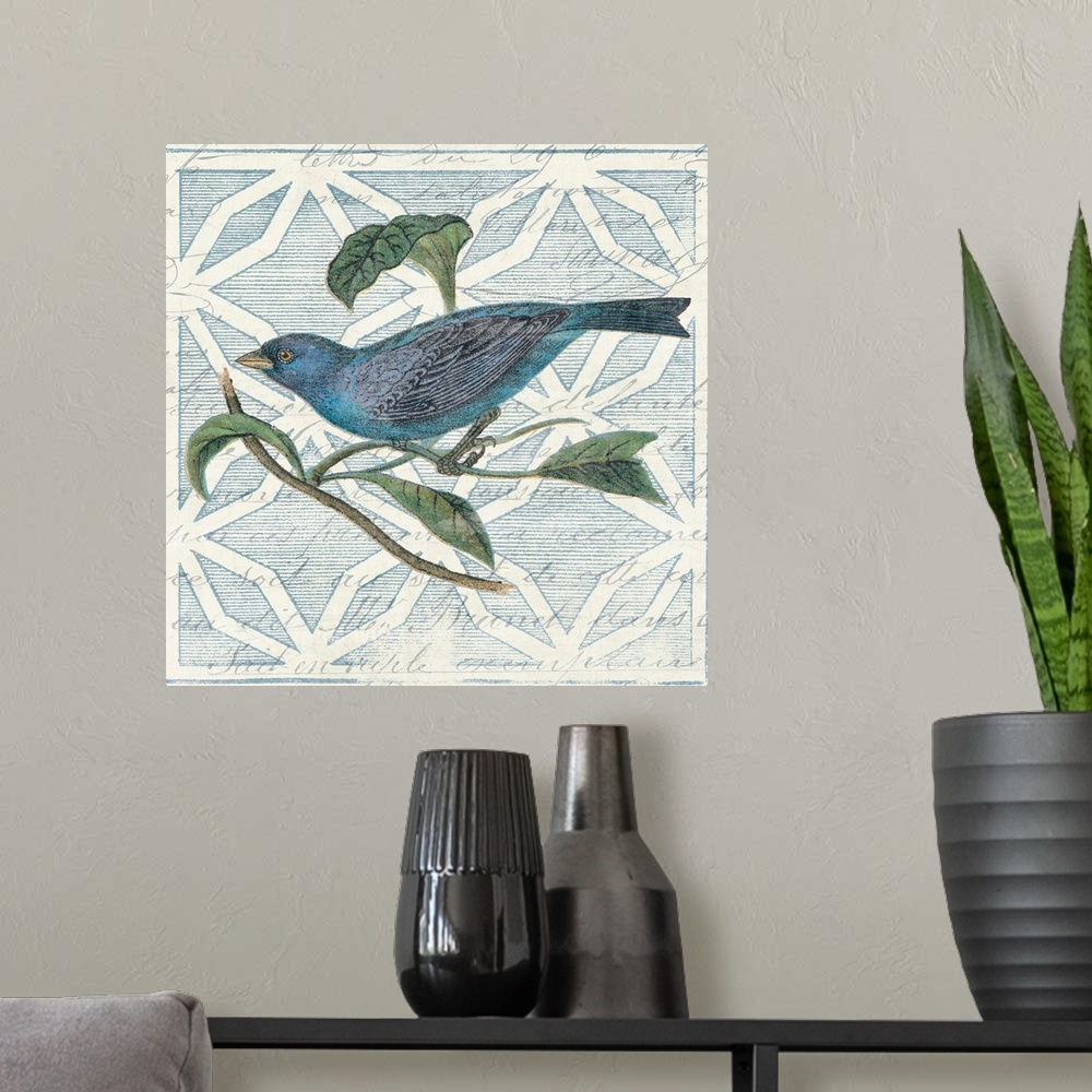 A modern room featuring Monument Etching Tile II Blue Bird