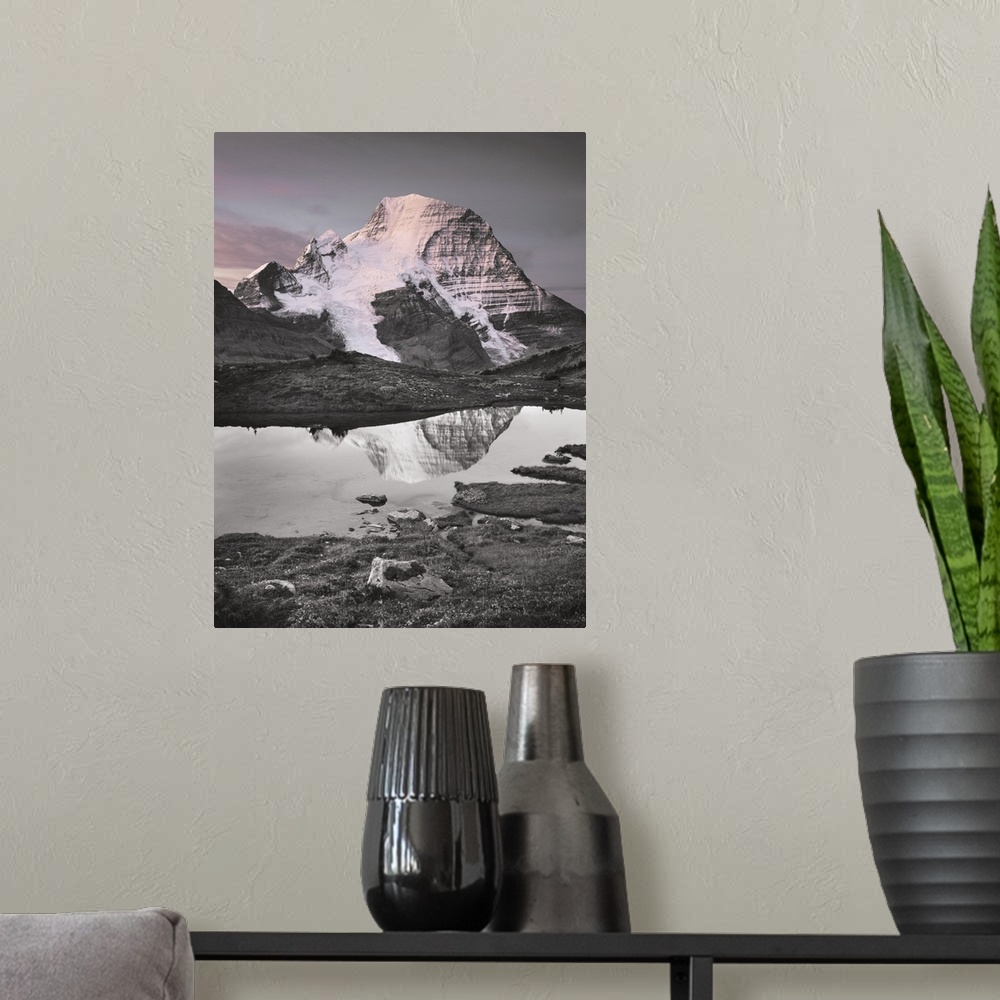 A modern room featuring Sunrise over Mount Robson, highest mountain in the Canadian Rockies seen from Mumm Basin, Mount R...