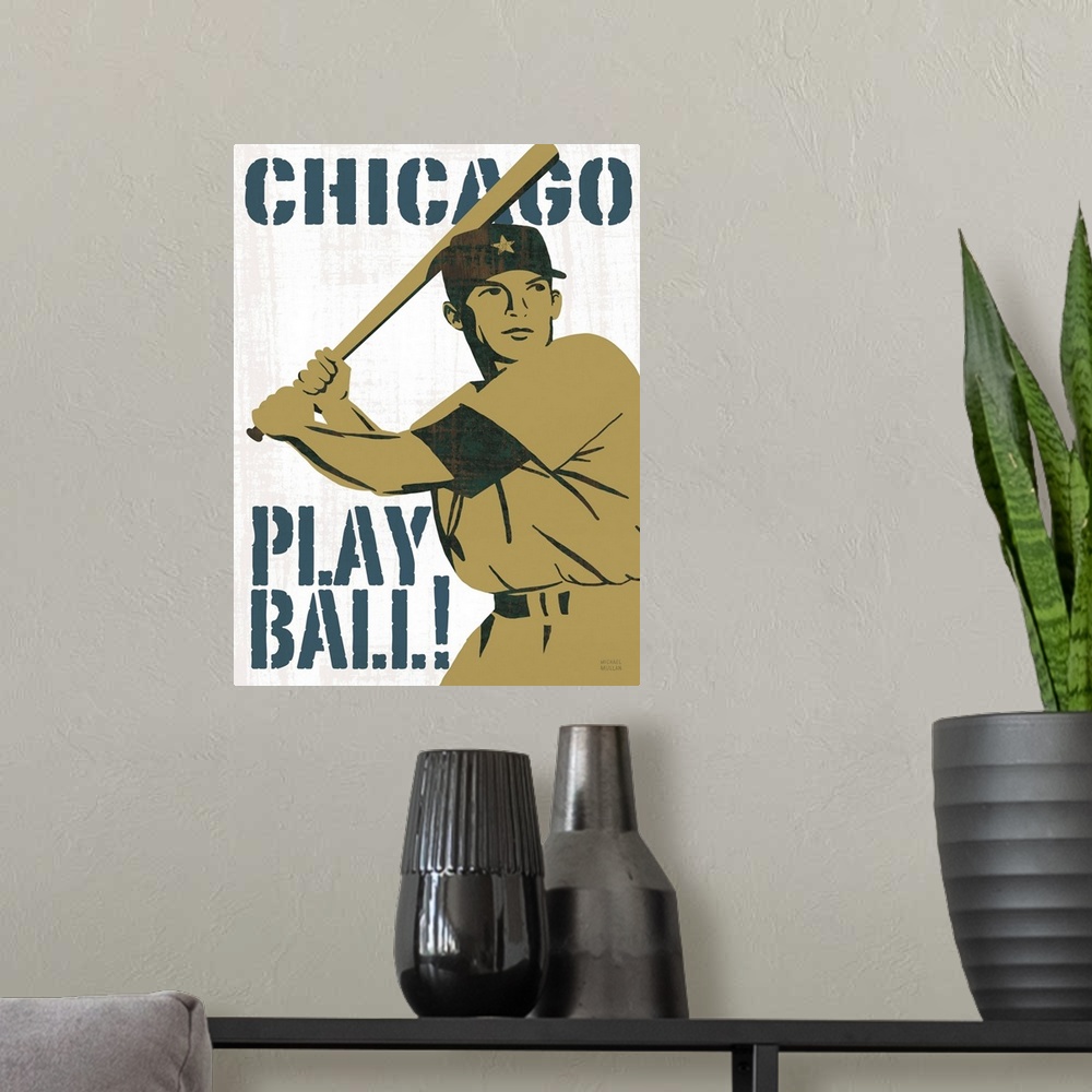 A modern room featuring Play Ball Chicago
