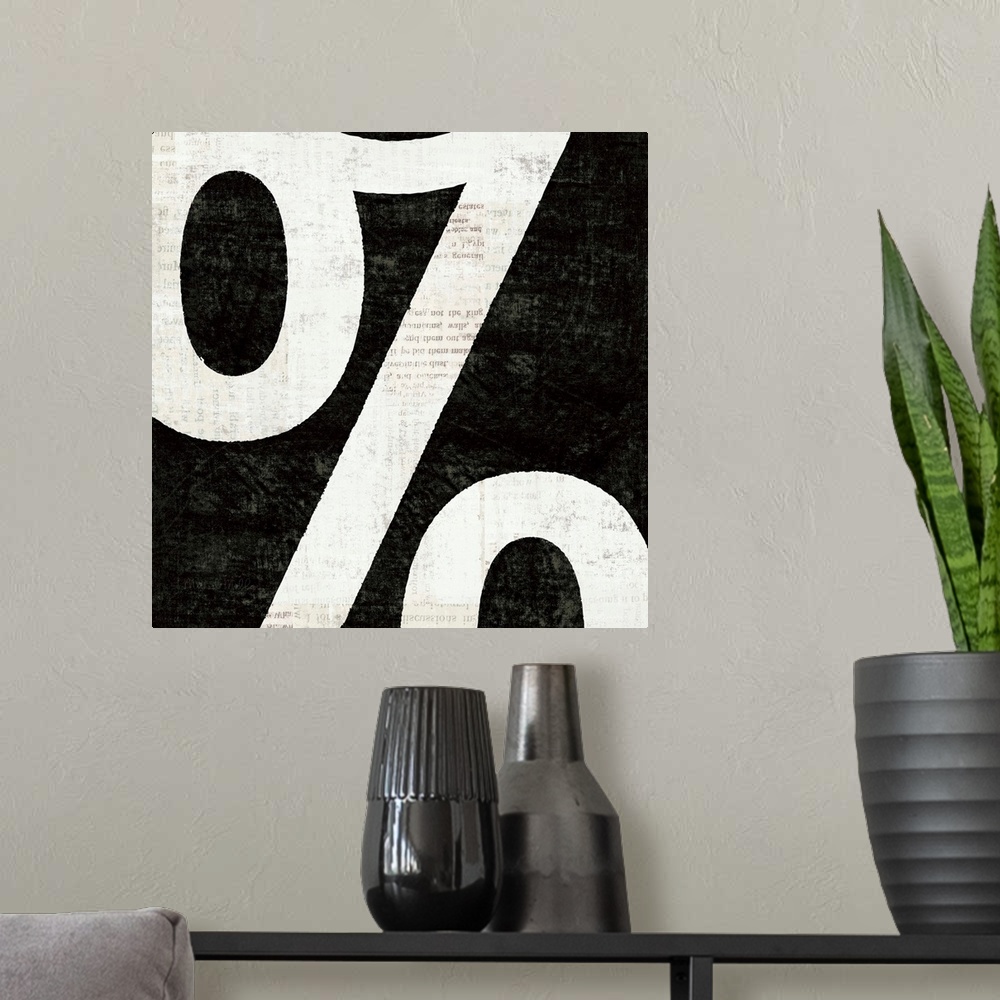 A modern room featuring Contemporary painting of the percentage sign close-up in the frame of the image.