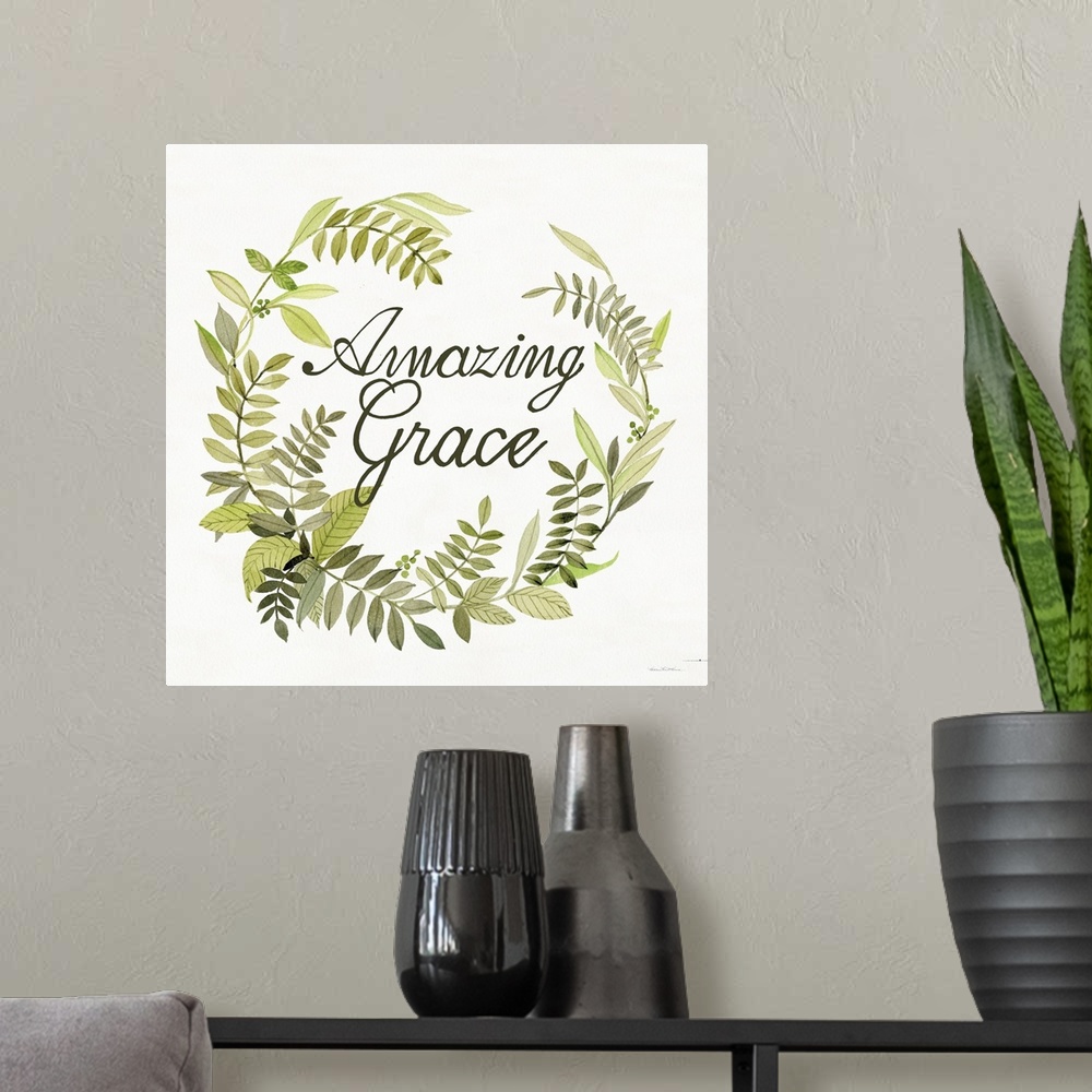 A modern room featuring Wreath with Words II