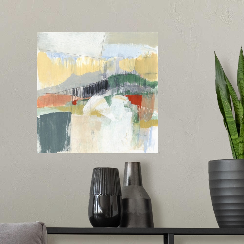 A modern room featuring Abstracted Mountainscape III