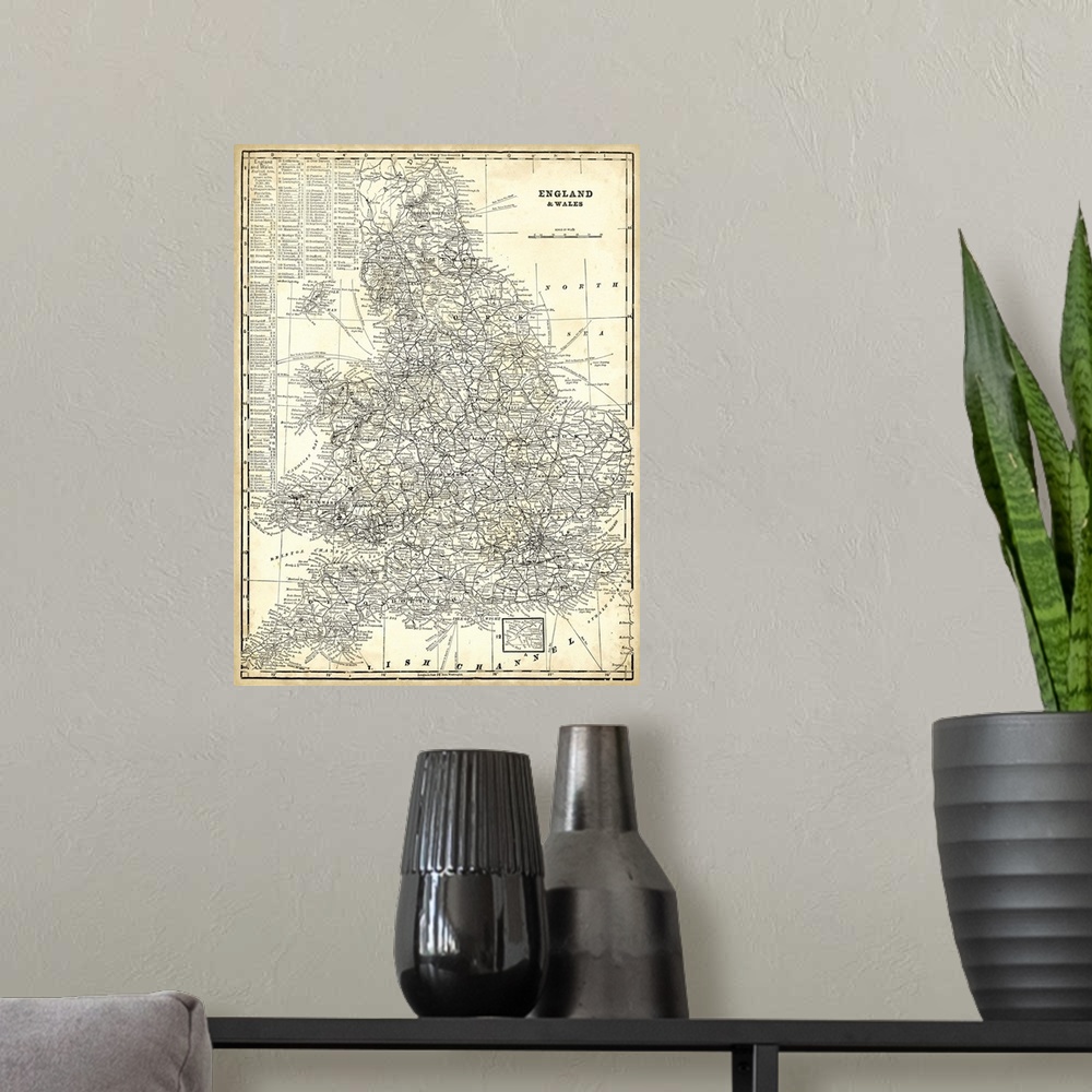A modern room featuring Antique Map of England