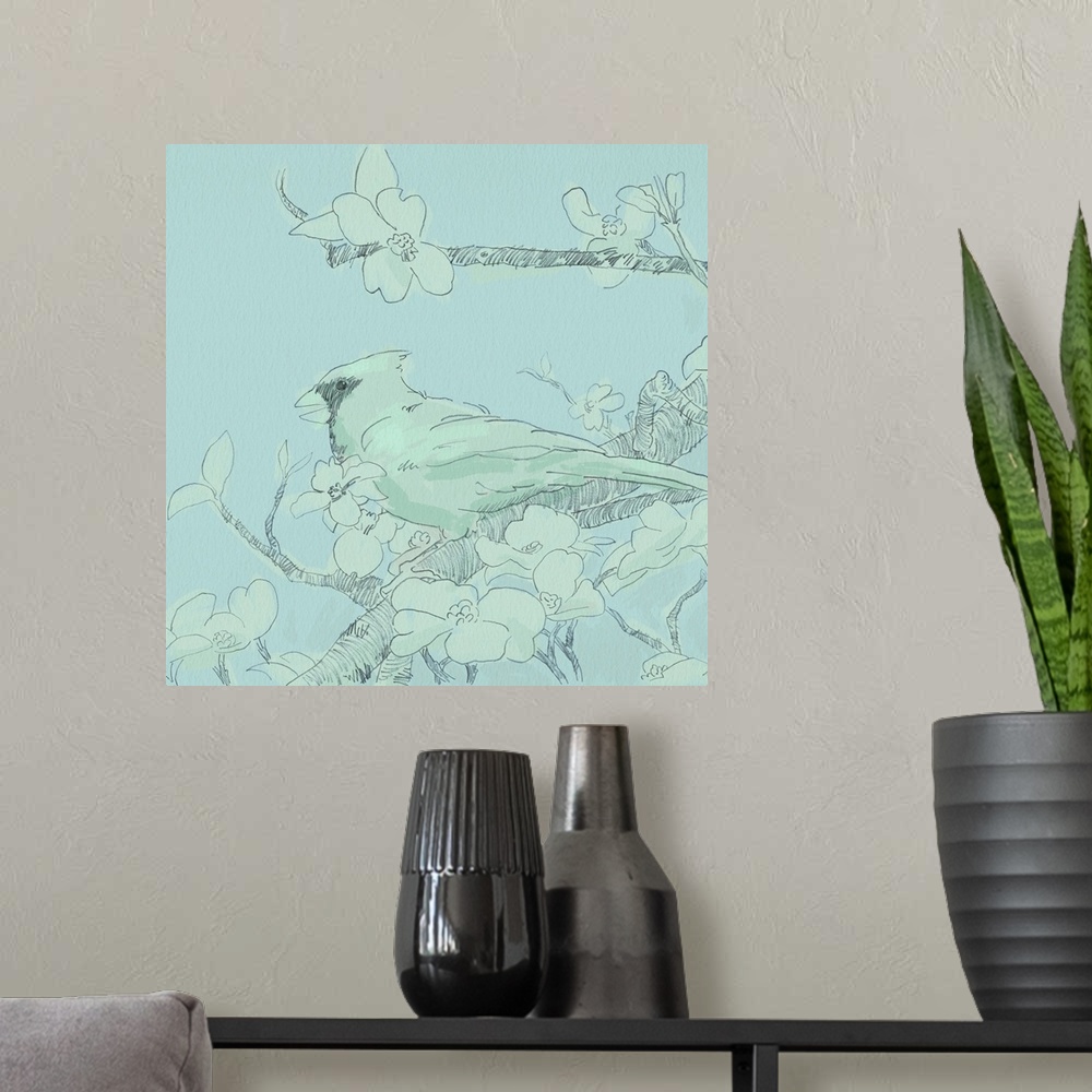 A modern room featuring Backyard Bird Sketch II