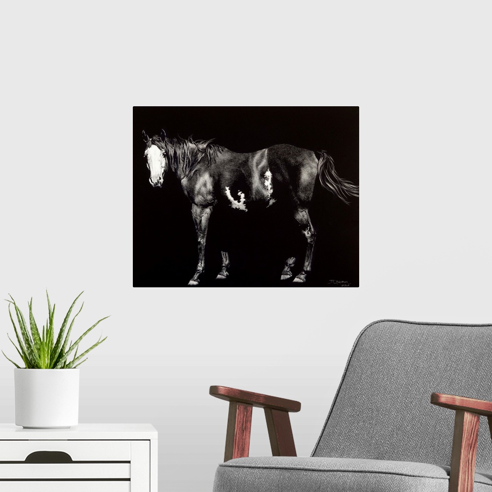 A modern room featuring Bald-Faced Broodmare