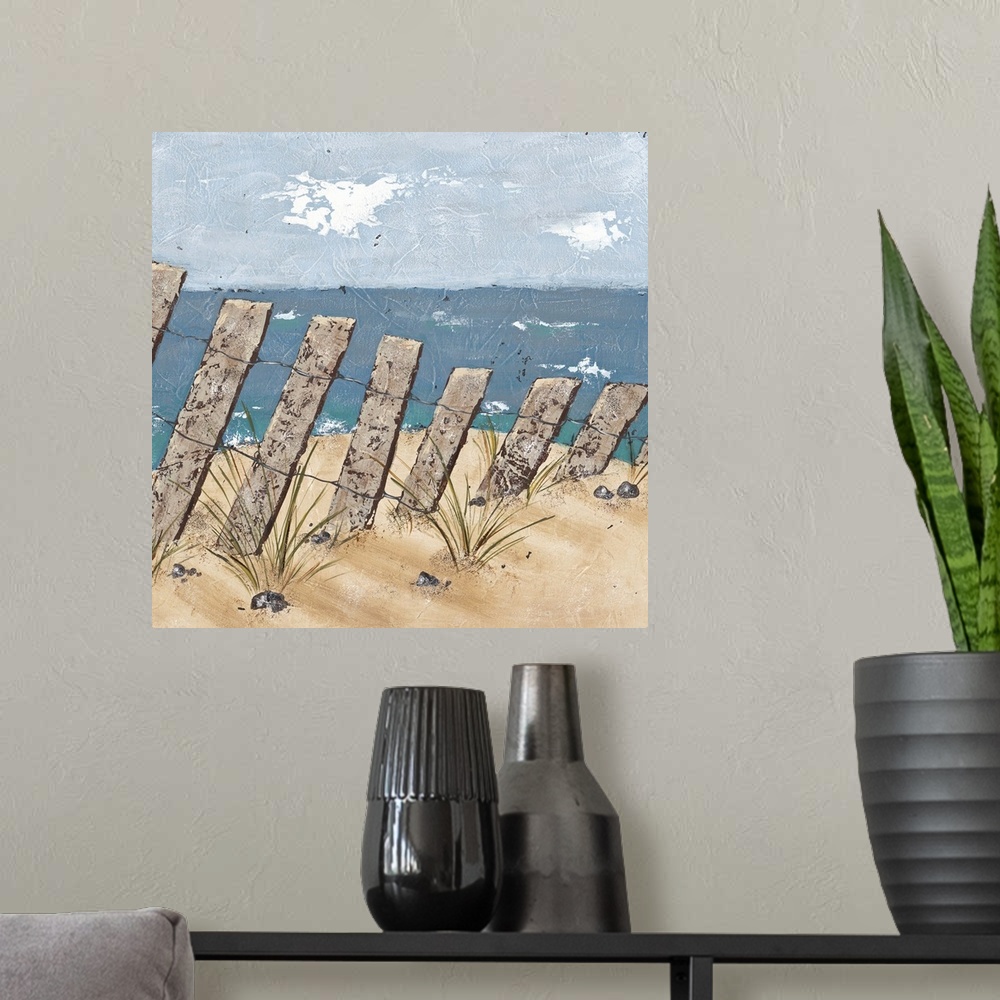 A modern room featuring Beach Scene Triptych II