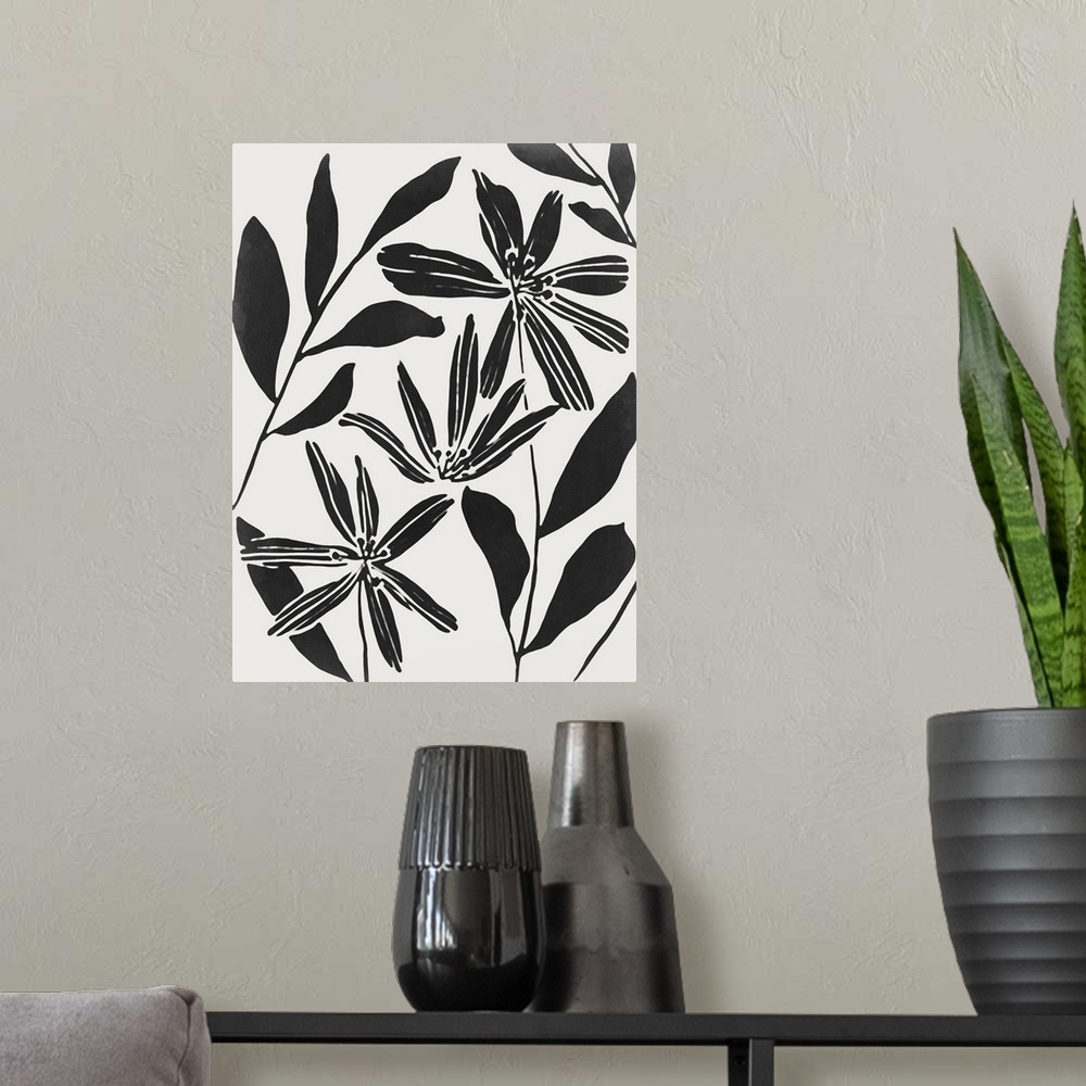 A modern room featuring Black Flower Blooming I