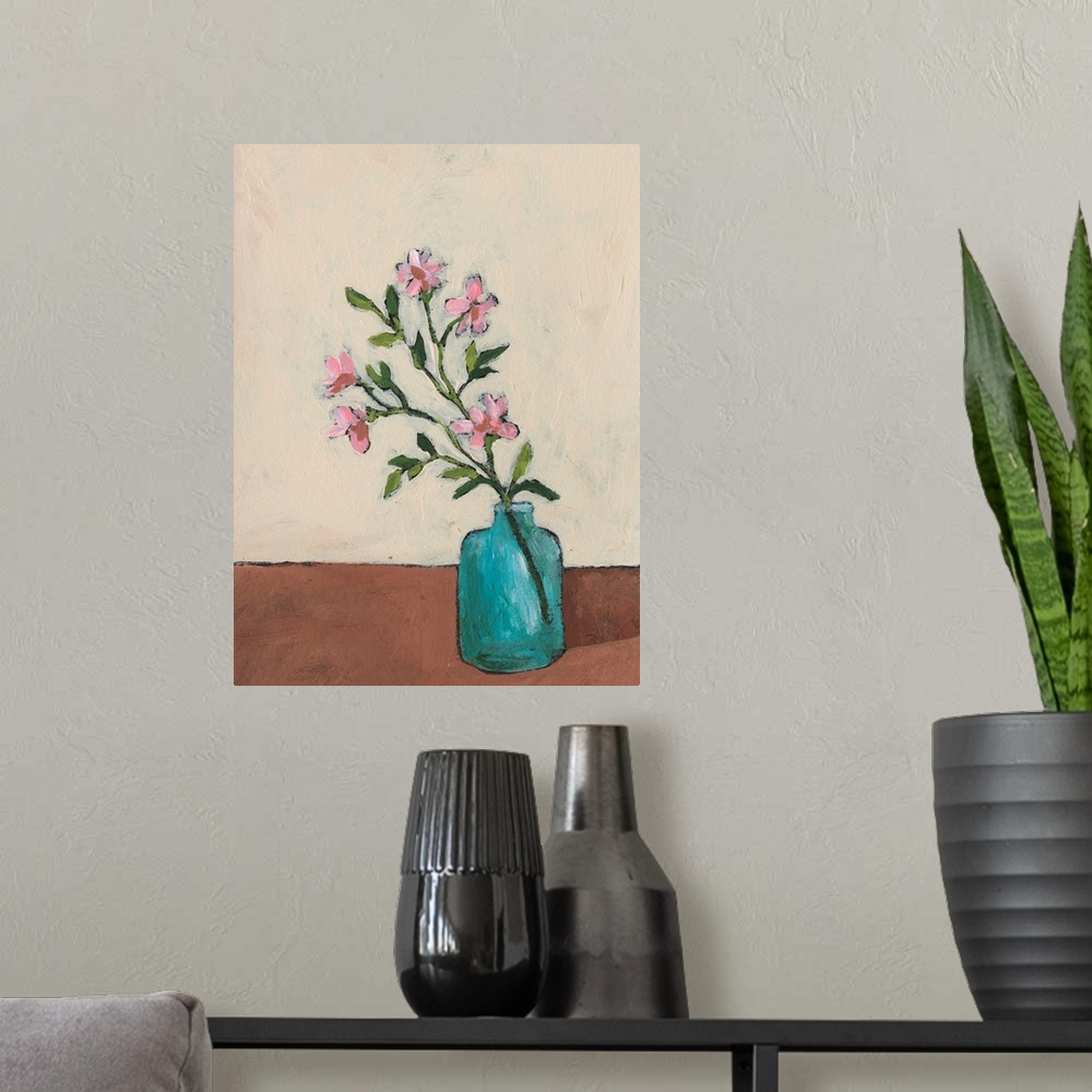 A modern room featuring Blossom In Blue Vase II