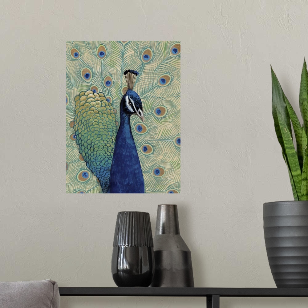 A modern room featuring Blue Peacock I
