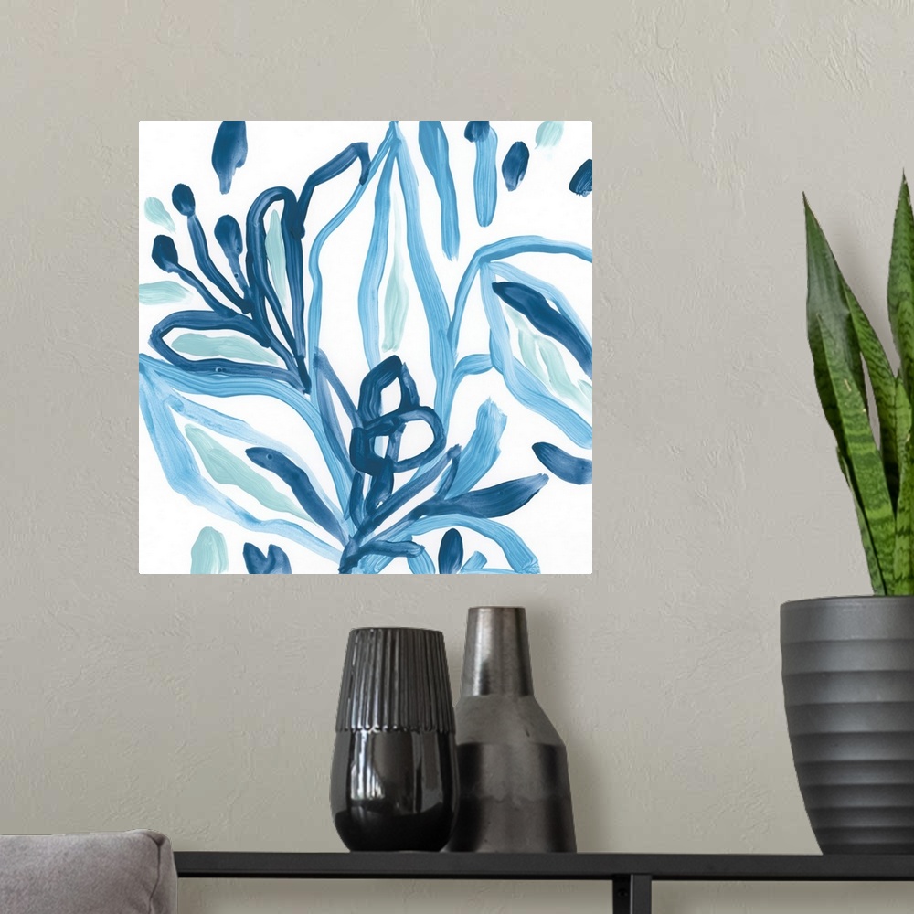 A modern room featuring Blue Tropical Sketch I