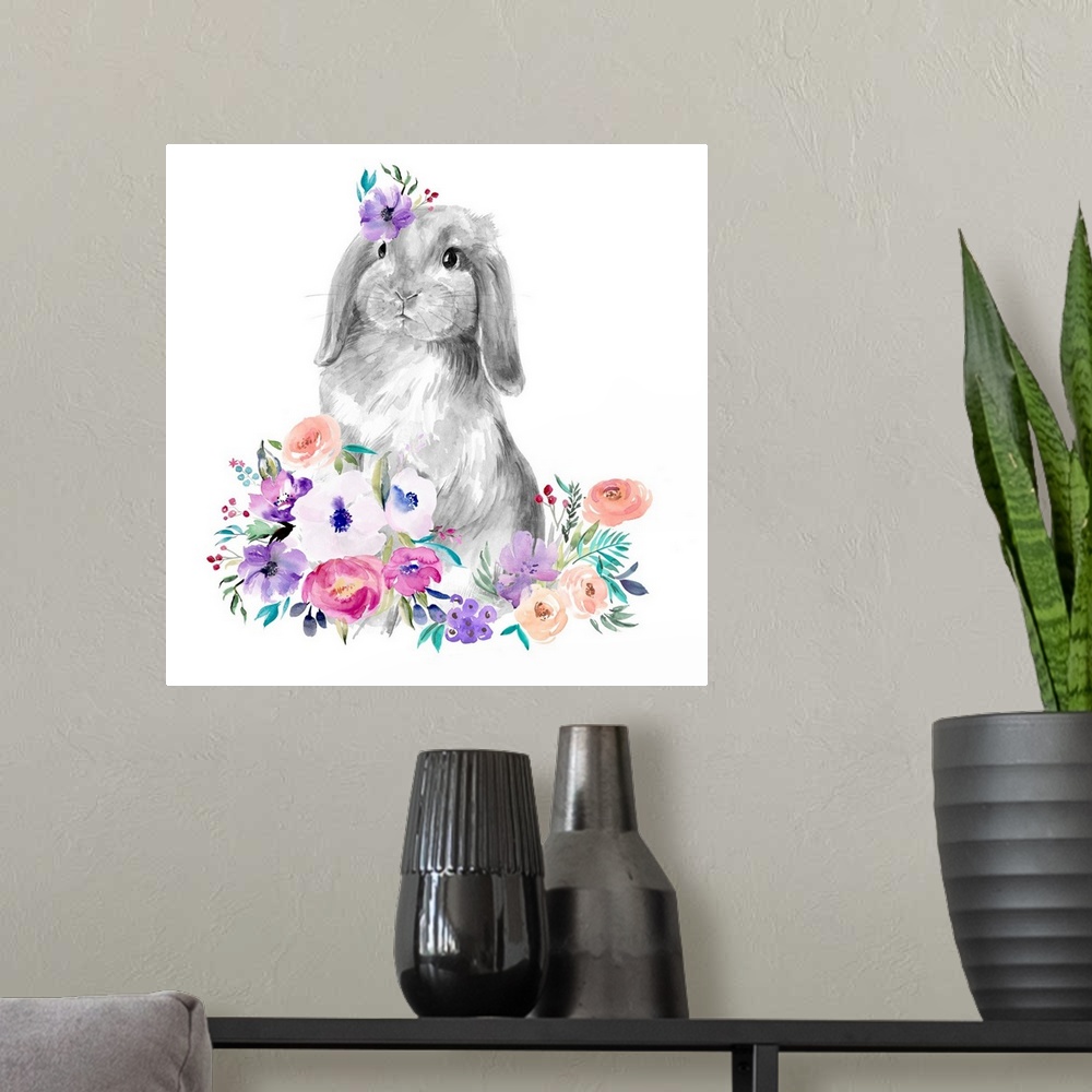 A modern room featuring Bright Floral Bunny I