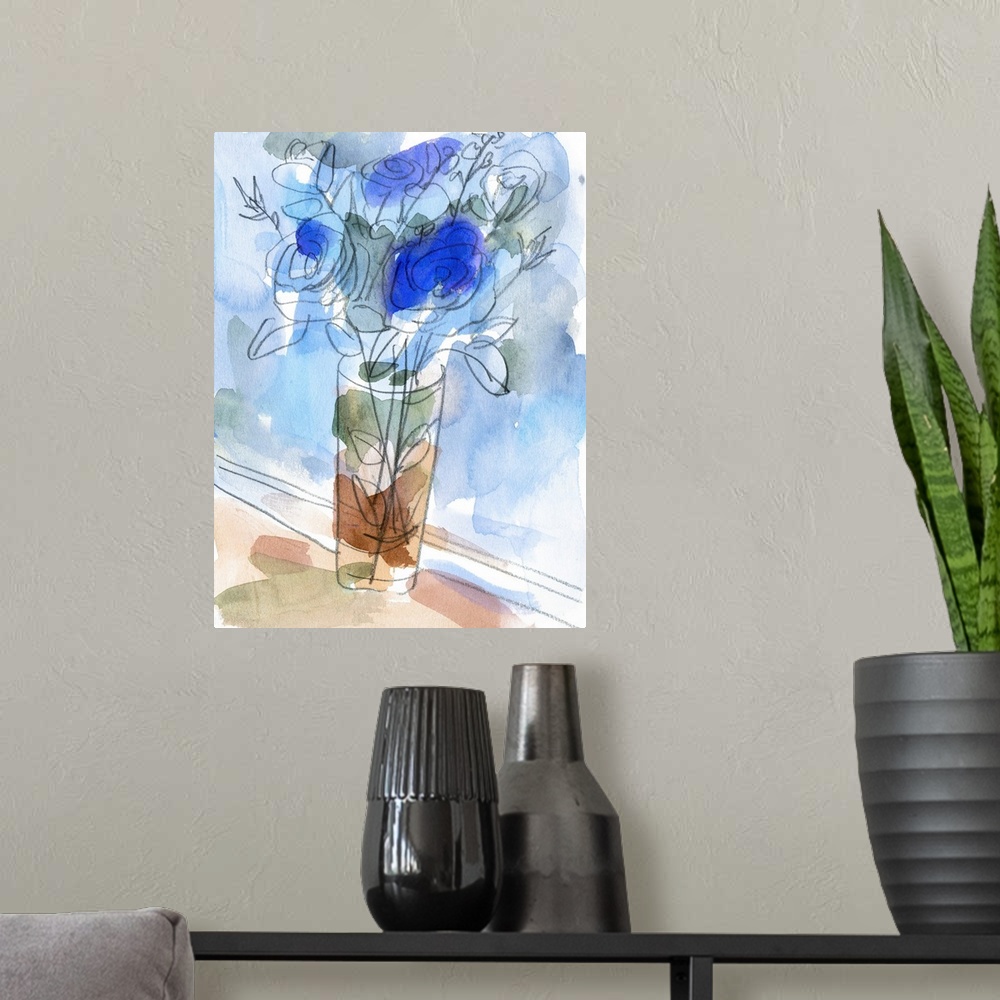 A modern room featuring Bunch Of Blue Flowers I