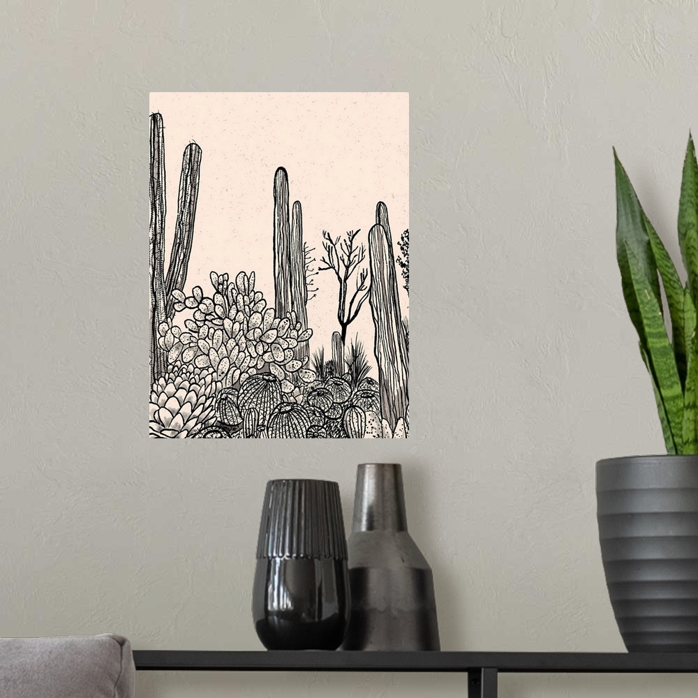 A modern room featuring Cactus Drawing II
