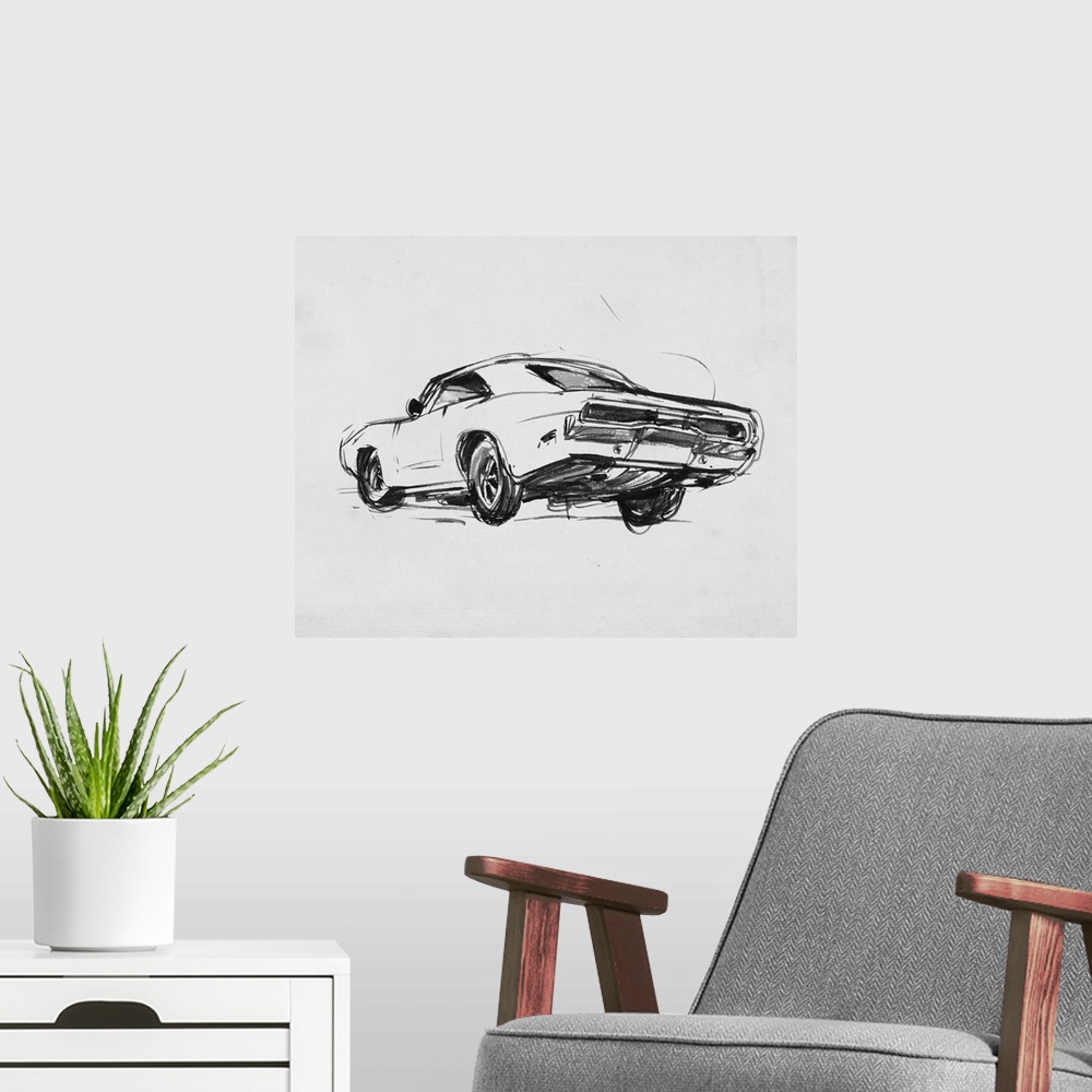 A modern room featuring Classic Car Sketch I