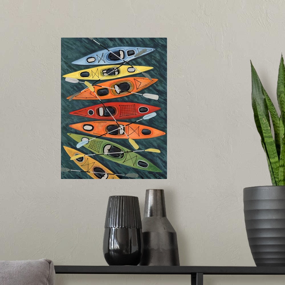 A modern room featuring Colorful Kayaks I