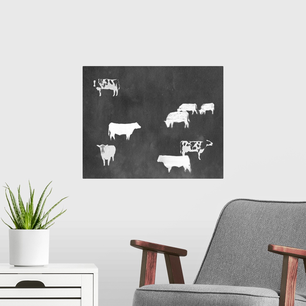 A modern room featuring Cow Collection I
