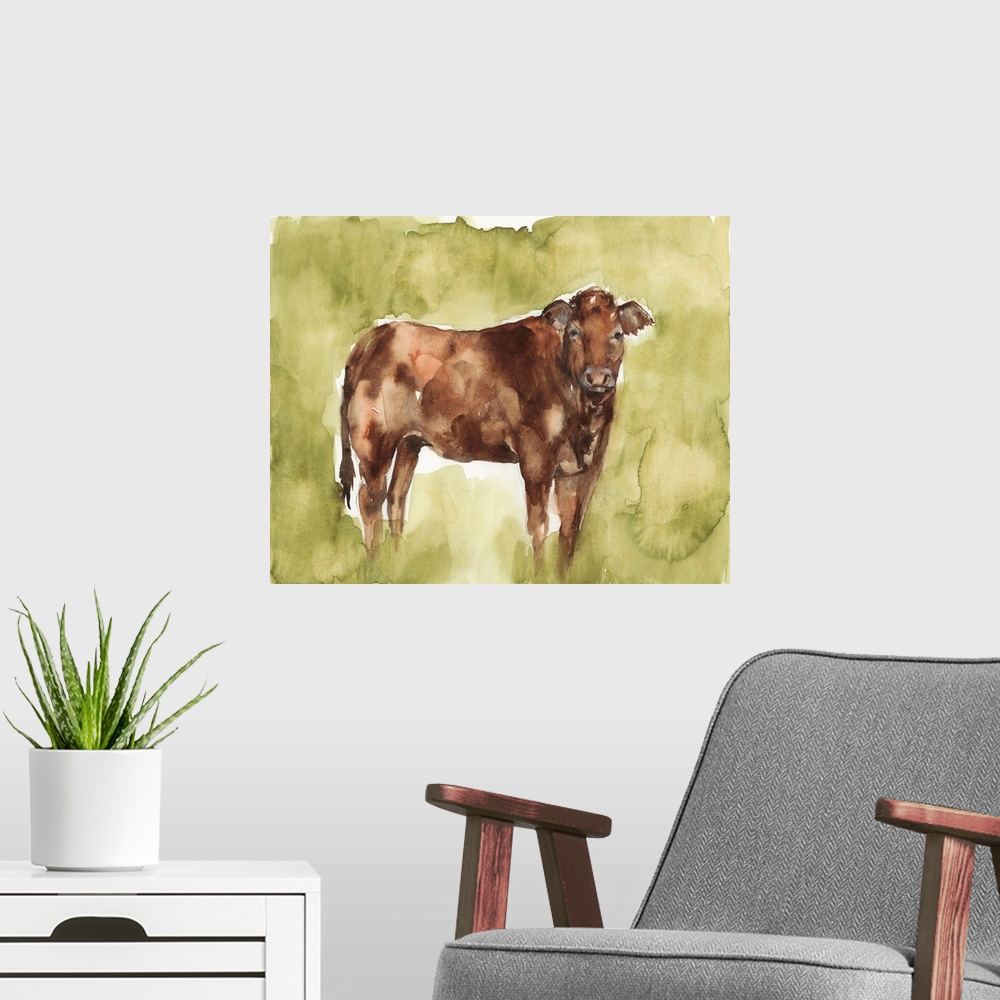 A modern room featuring Cow in the Field I