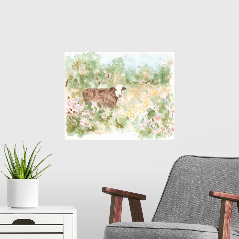 A modern room featuring Cow Meadow I
