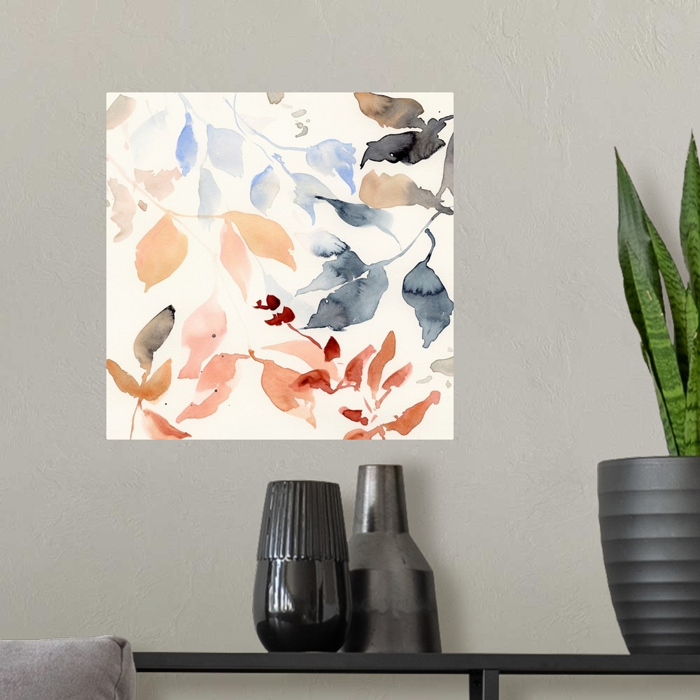 A modern room featuring Dancing Autumn Leaves II