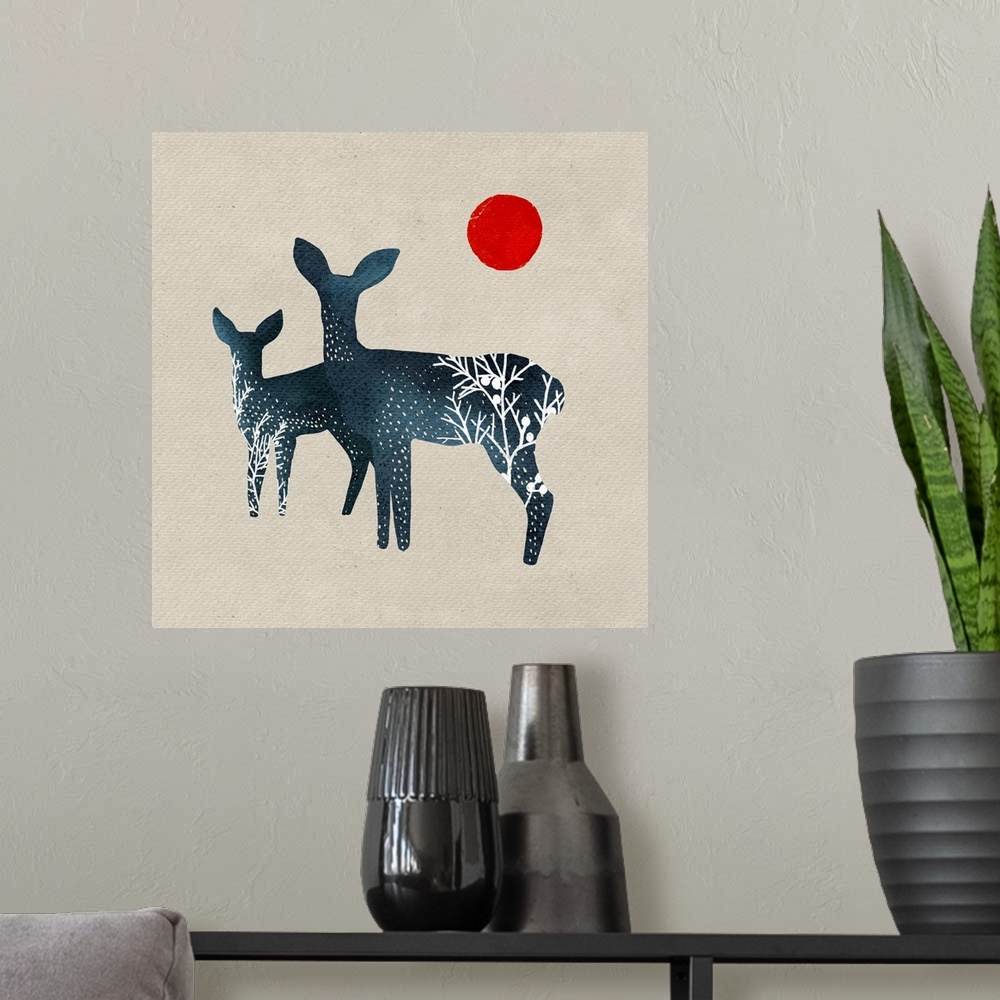 A modern room featuring Deer And Sun III