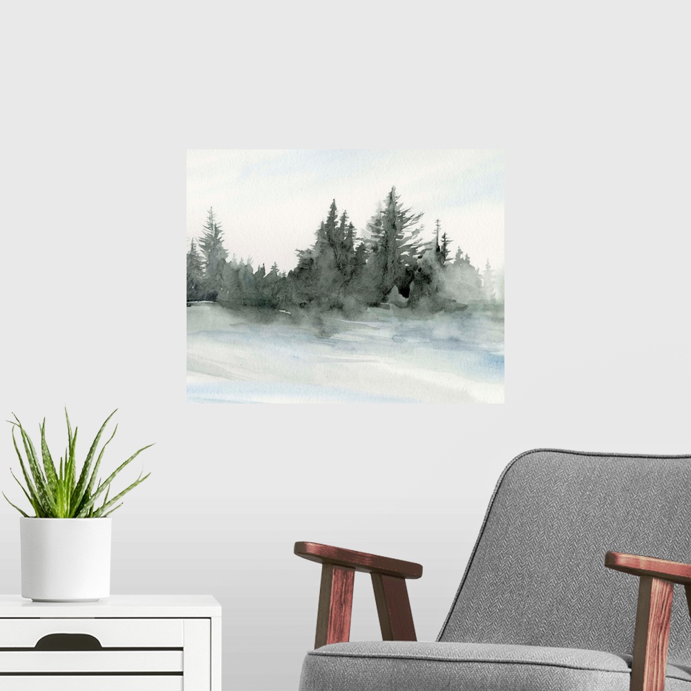 A modern room featuring Evergreens in the Distance II