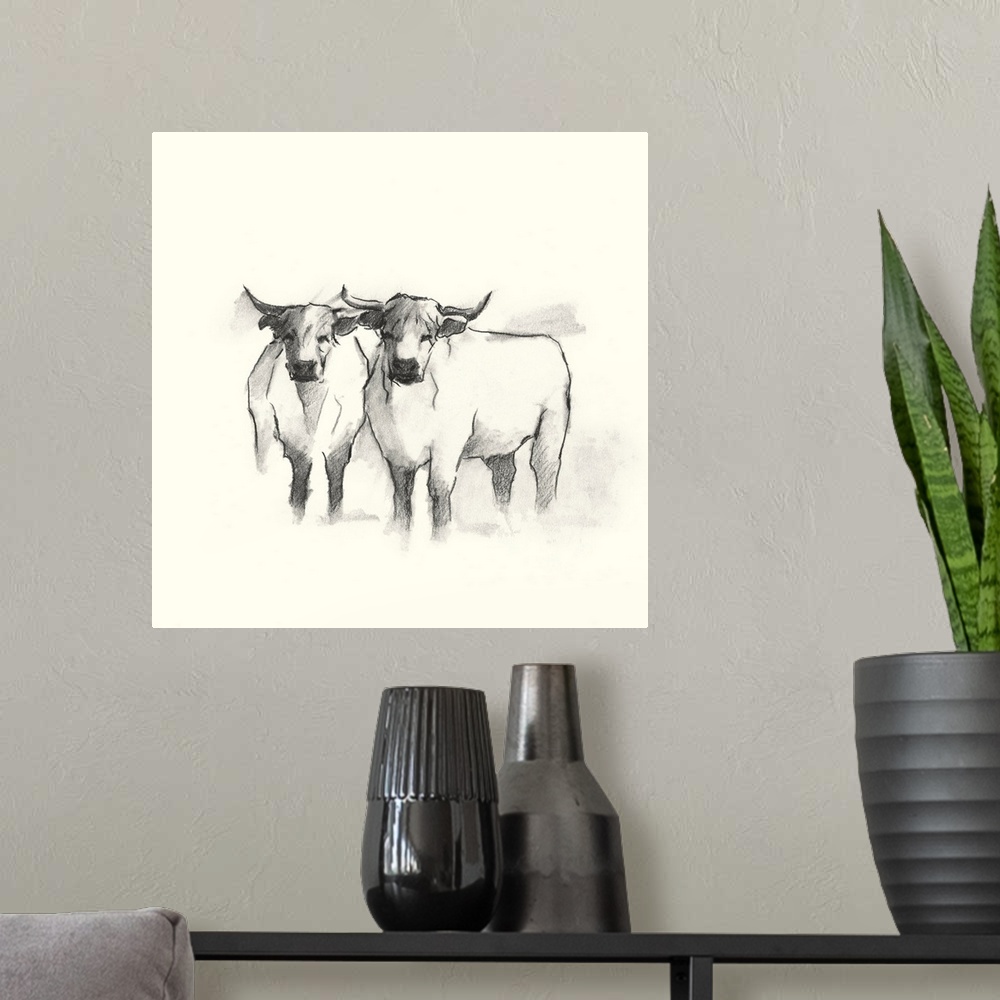 A modern room featuring Folksie Highland Cattle II