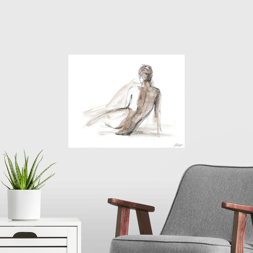 A modern room featuring Contemporary artwork of a nude female figurative study.