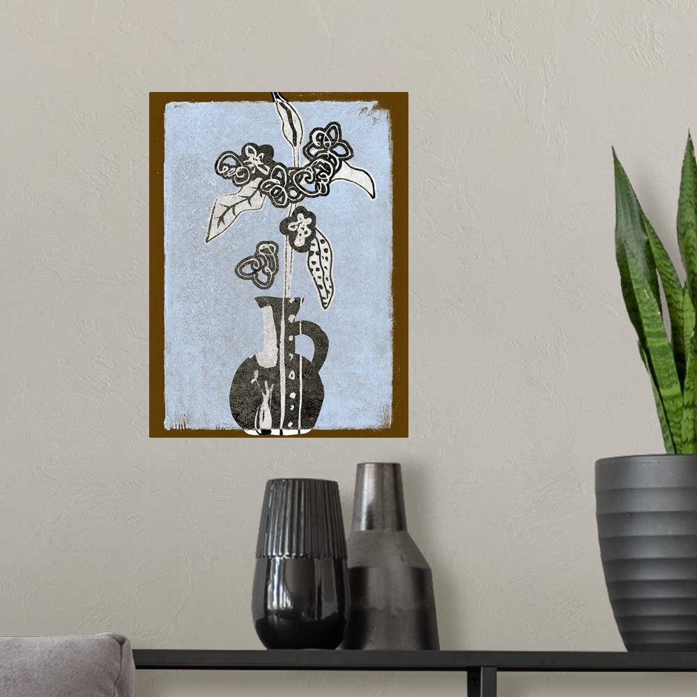 A modern room featuring Graphic Flowers In Vase I