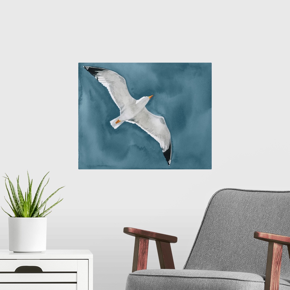 A modern room featuring Gull In A Gale I