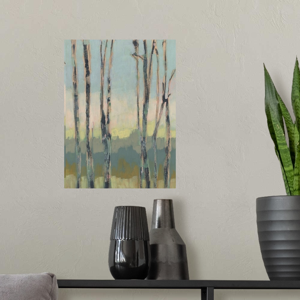 A modern room featuring Horizon Through The Trees II