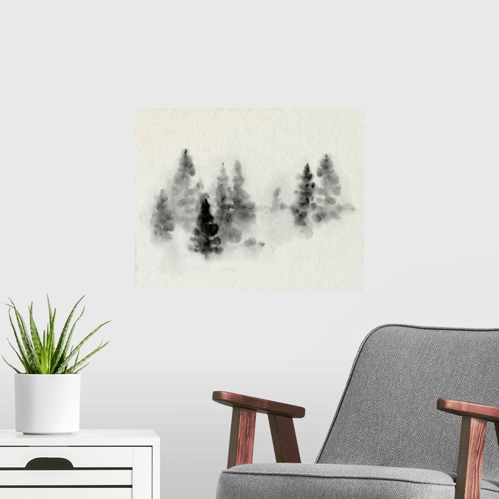 A modern room featuring Inked Pine Forest III